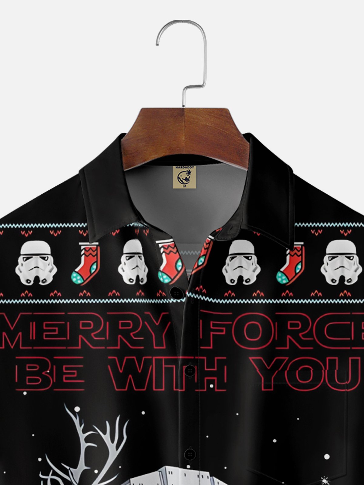 Moisture-Wicking Star Robot Christmas Tree Candy Cane Chest Pocket Hawaiian Shirt