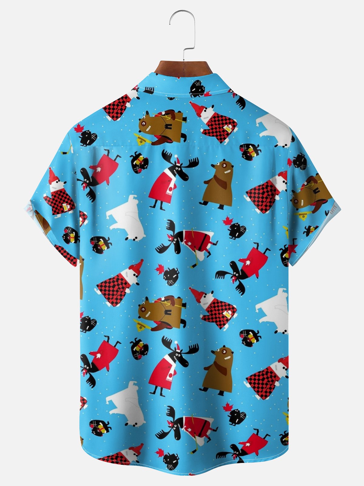 Moisture Wicking Canadian Christmas Flag Beaver Elk Goose Breast Pocket Hawaiian Shirt