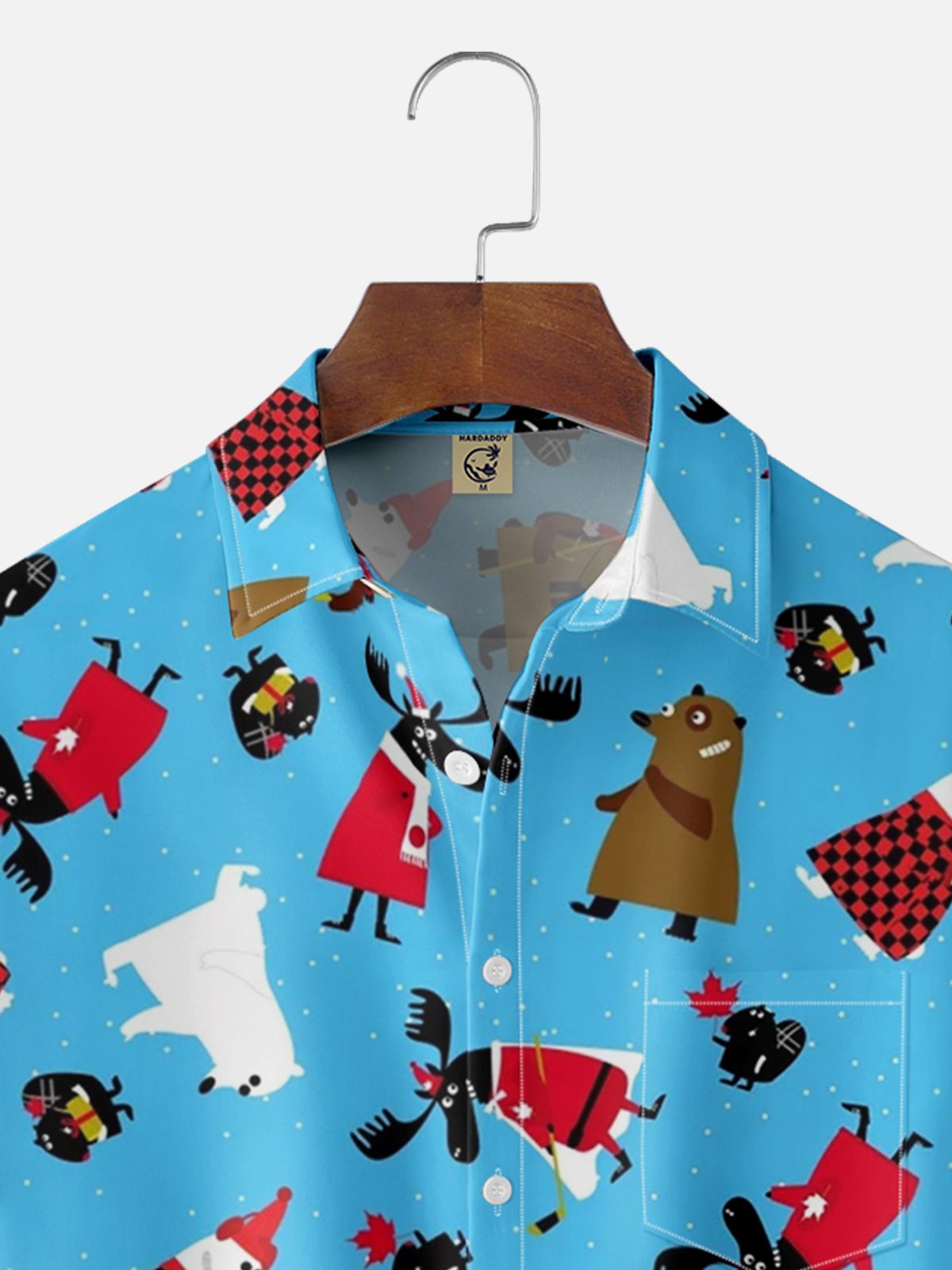 Moisture Wicking Canadian Christmas Flag Beaver Elk Goose Breast Pocket Hawaiian Shirt