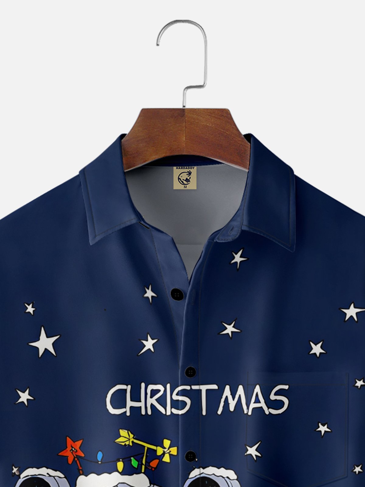 Moisture-wicking Christmas Tree Cartoon Chest Pocket Casual Shirt