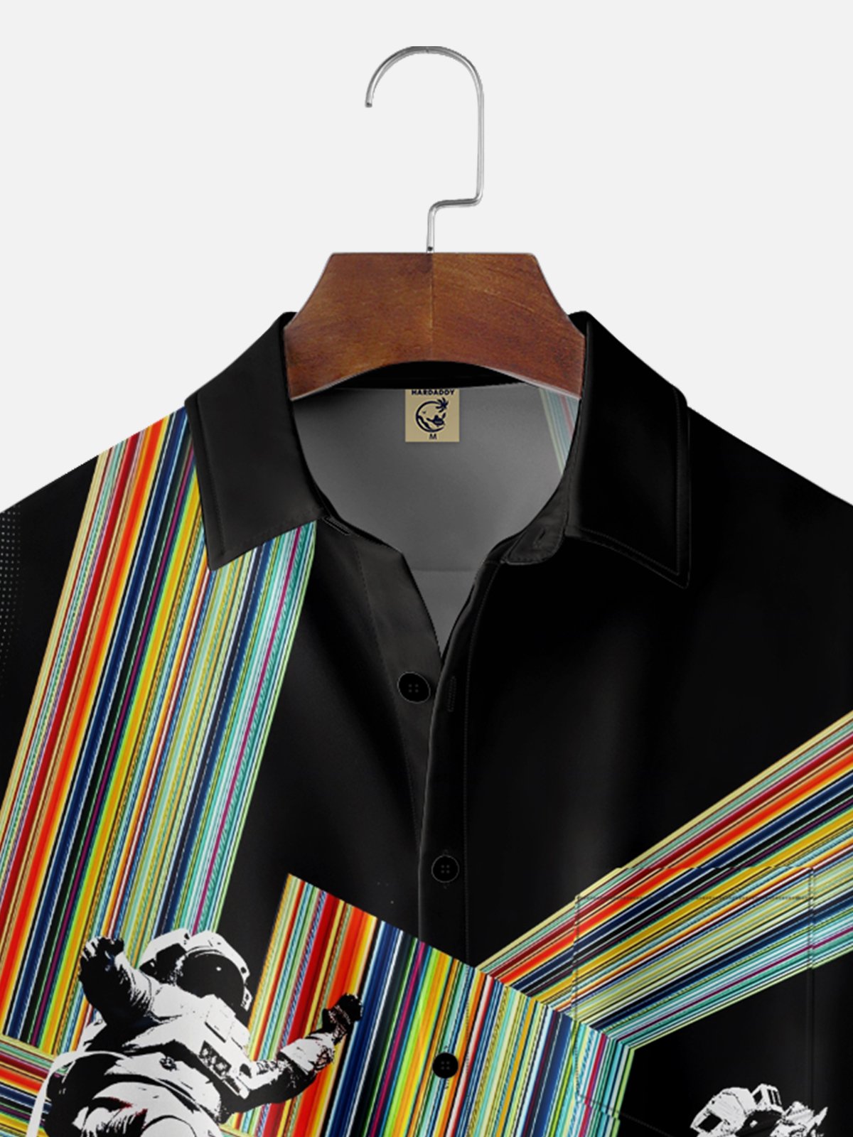 Moisture-wicking Universe Astronaut Geometric Stripes Chest Pocket Casual Shirt