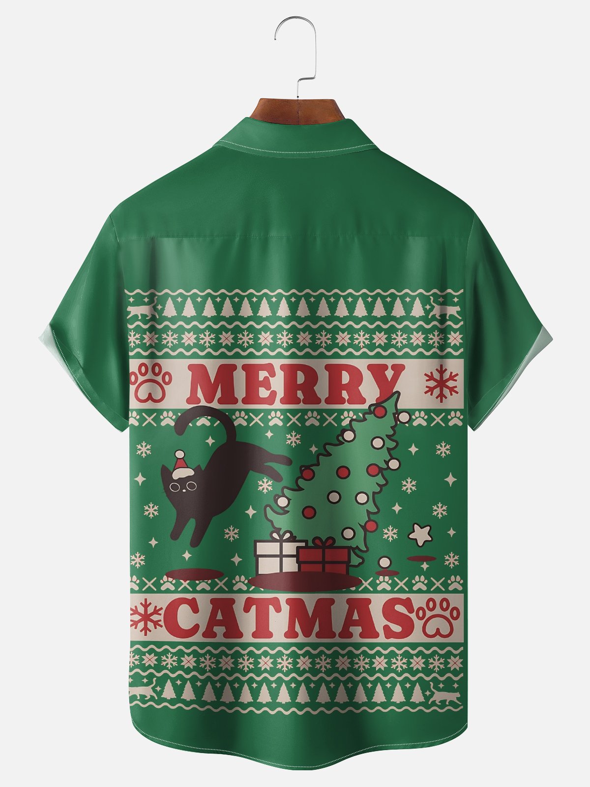 Moisture-wicking Christmas Cat Retro Fun Chest Pocket Casual Shirt