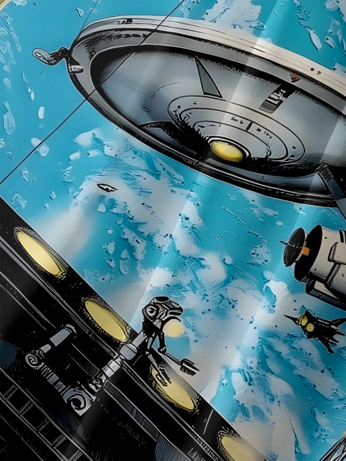 Moisture-wicking Star Universe Spaceship Chest Pocket Casual Shirt