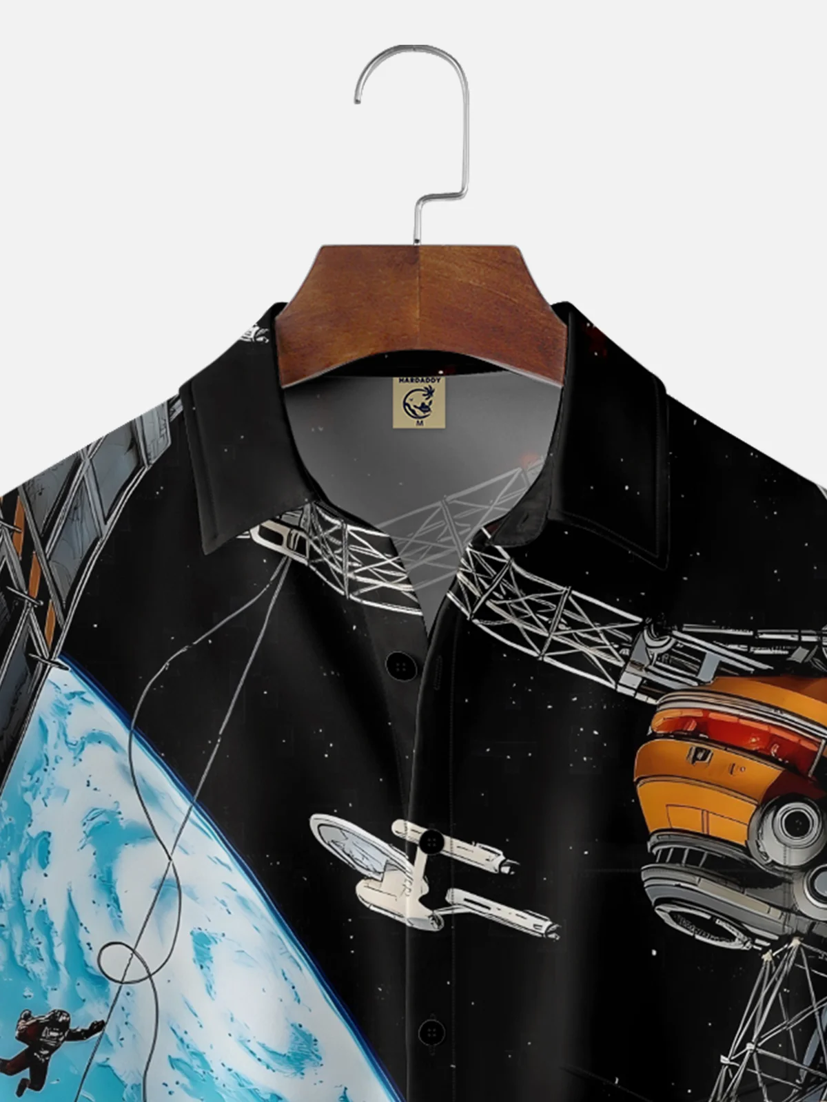 Moisture-wicking Star Universe Spaceship Chest Pocket Casual Shirt