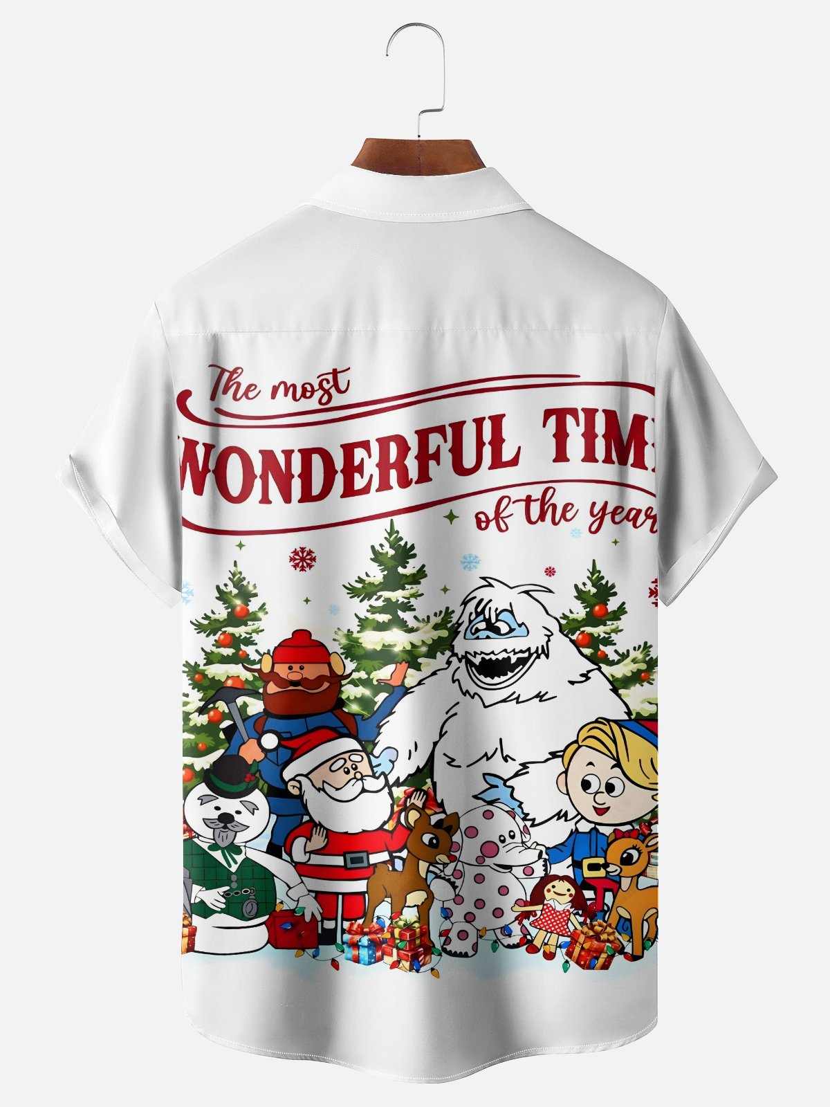 Tall Size Moisture-Wicking Christmas Rudolph Santa Claus Christmas Tree Snowman Chest Pocket Hawaiian Shirt