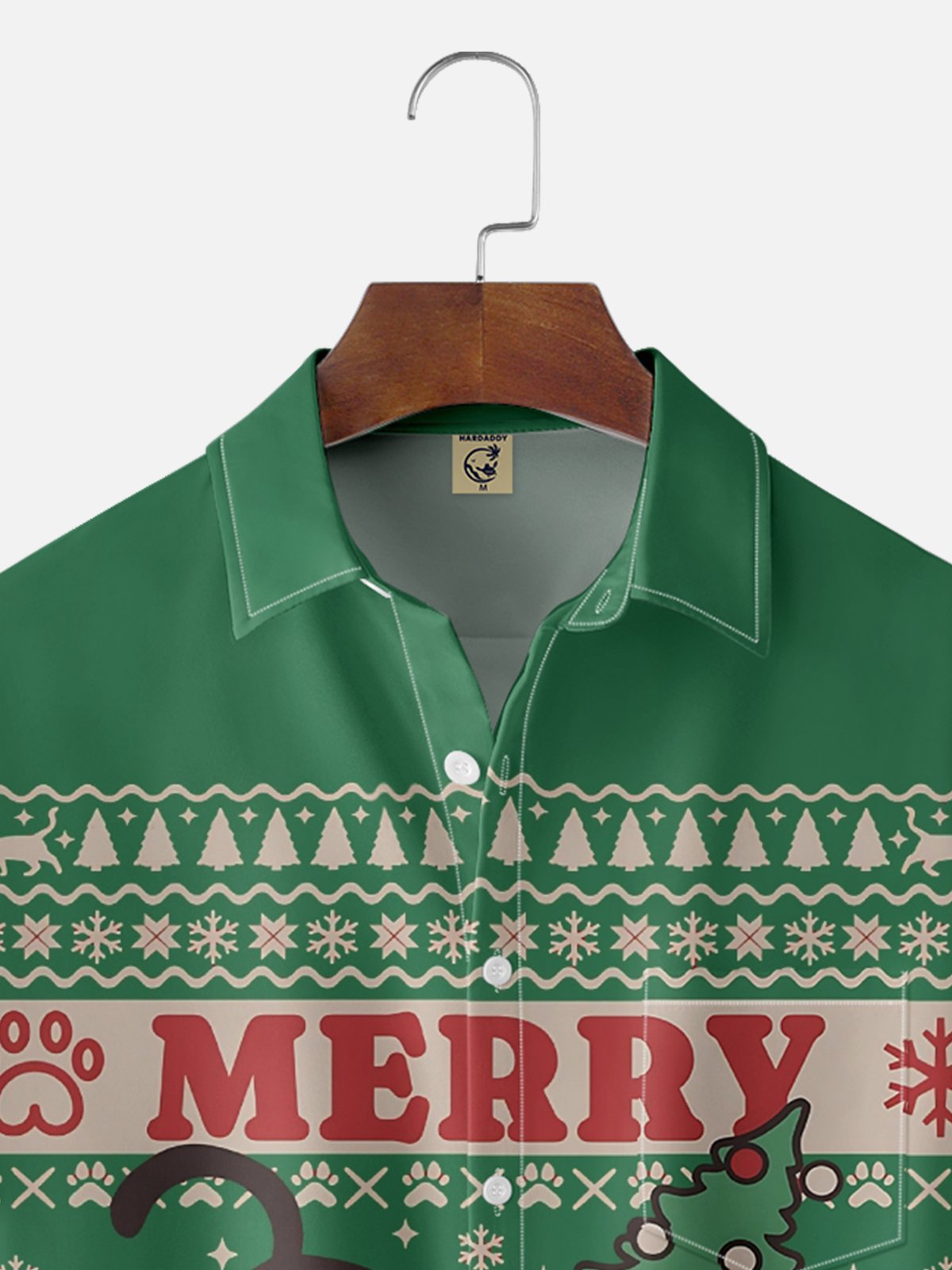 Moisture-wicking Christmas Cat Retro Fun Chest Pocket Casual Shirt