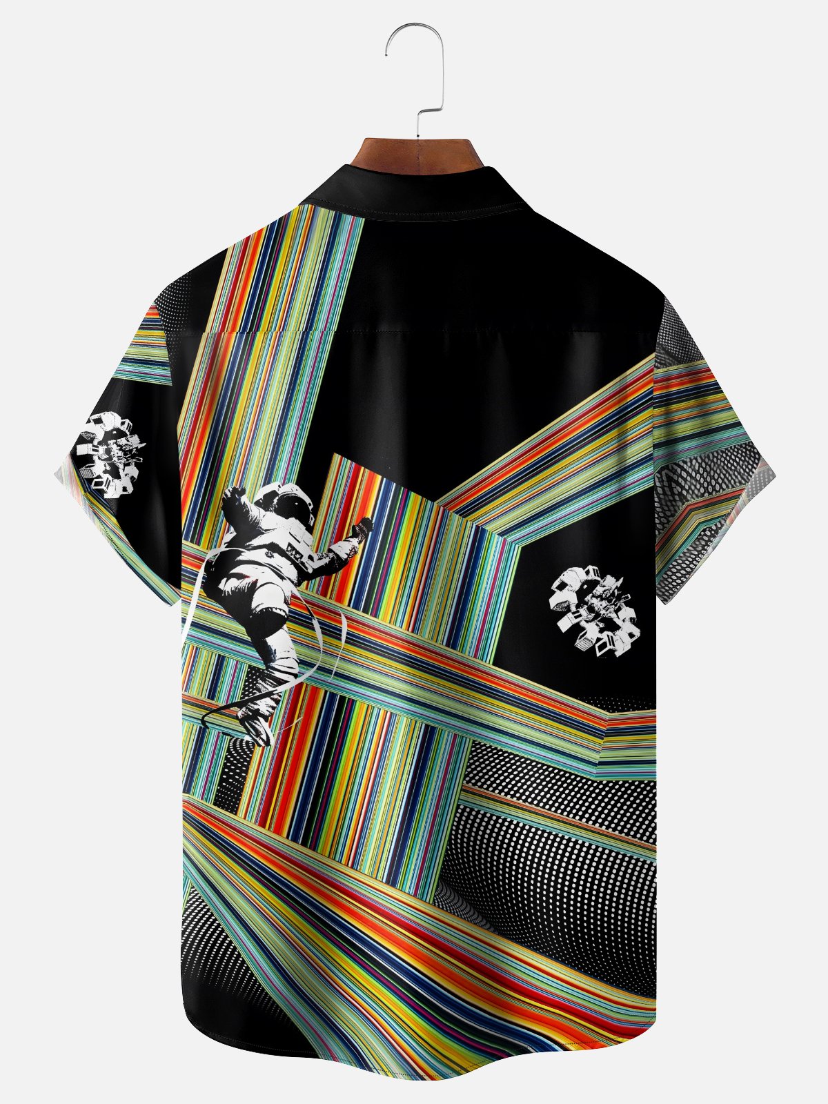Moisture-wicking Universe Astronaut Geometric Stripes Chest Pocket Casual Shirt