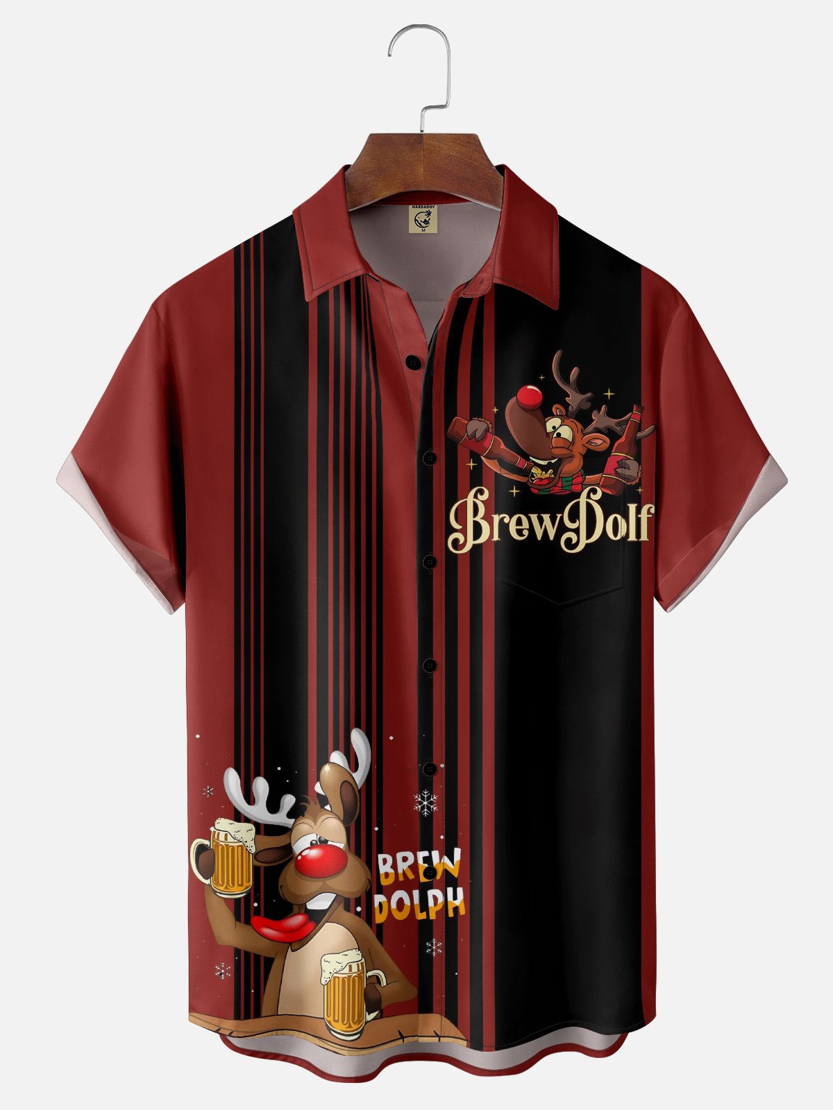 Moisture Wicking Merry Christmas Elk Beer Chest Pocket Hawaiian Shirt