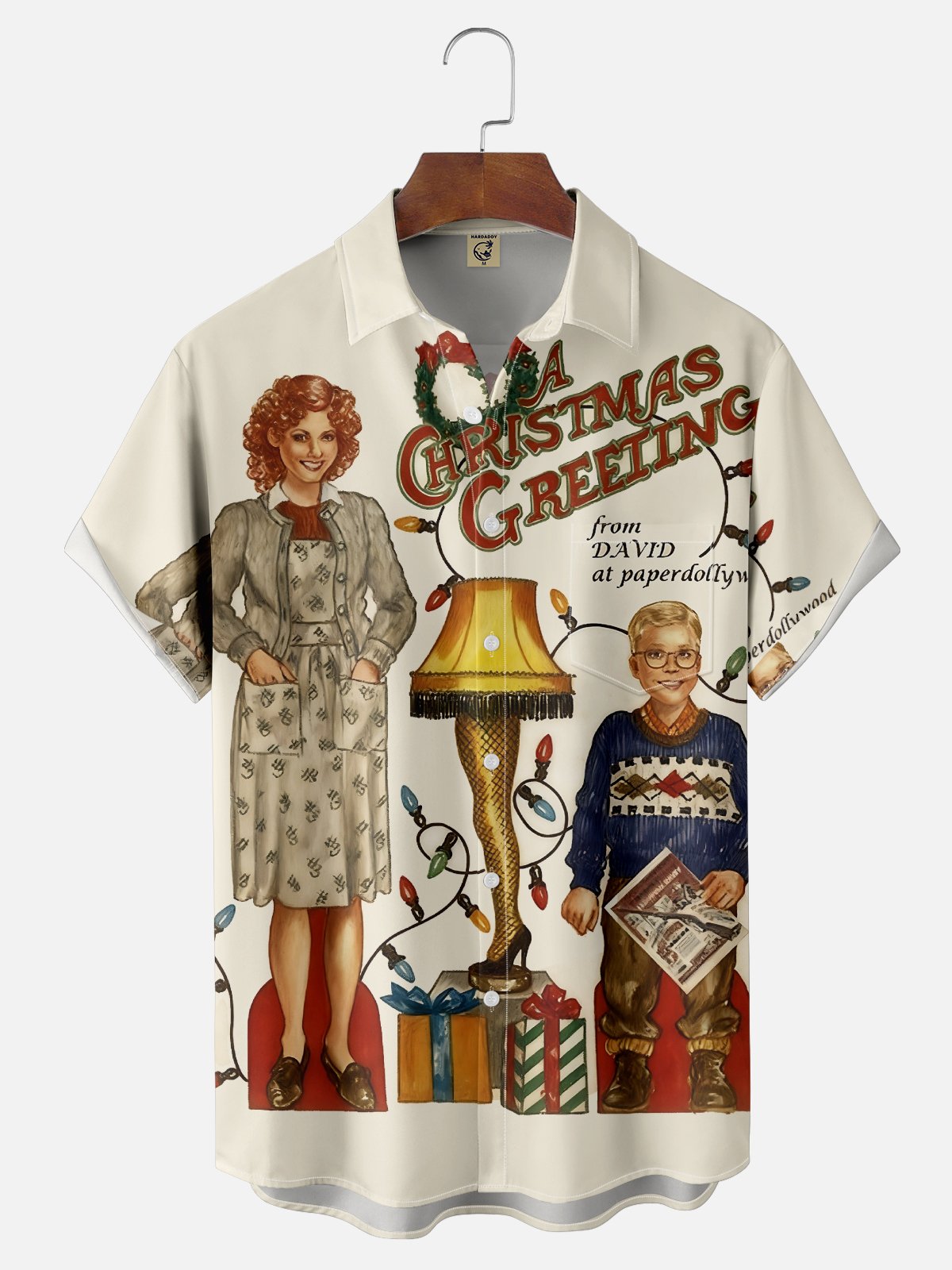 Moisture Wicking Merry Christmas Story Leg Lamp Chest Pocket Hawaiian Shirt