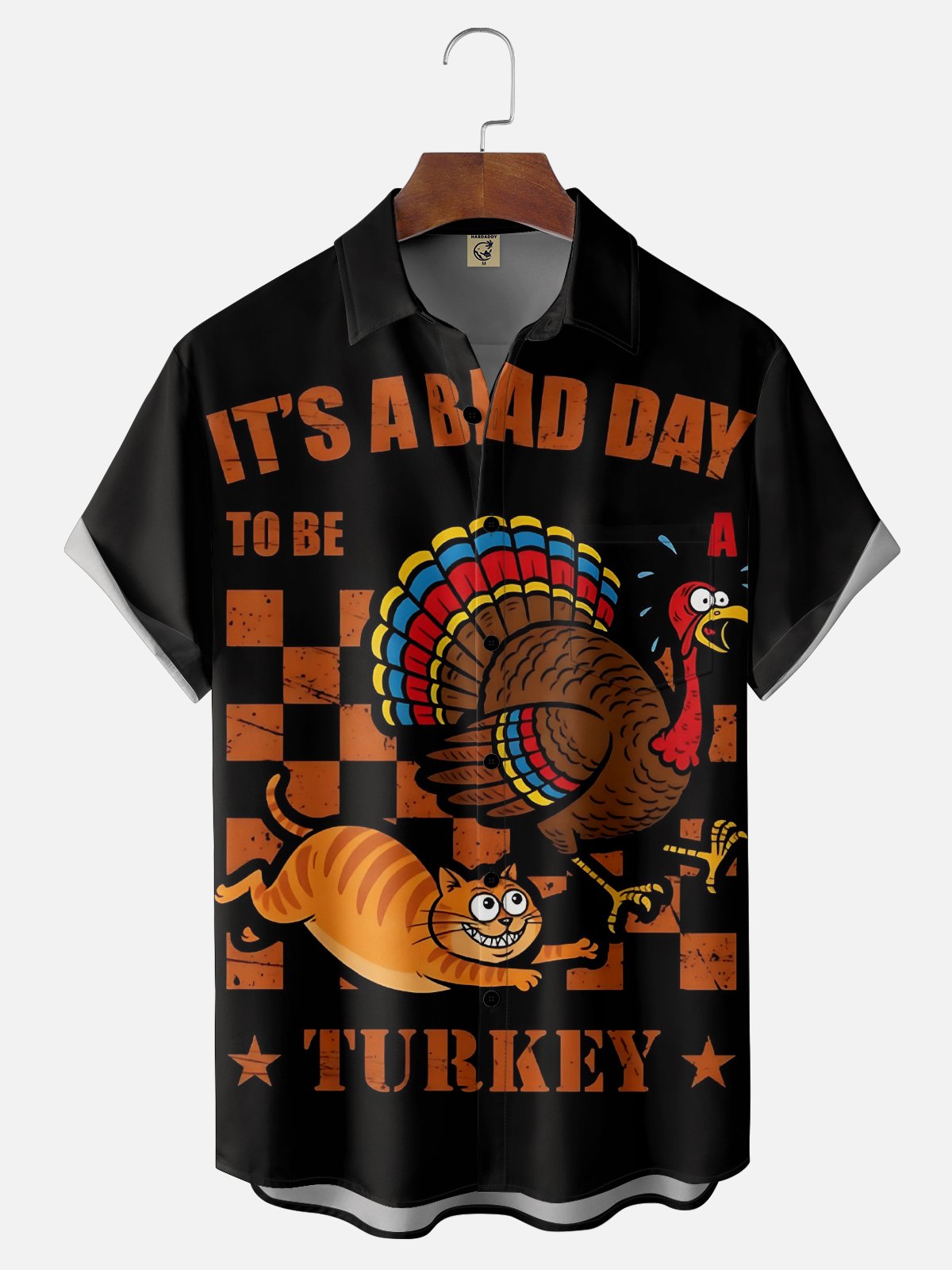 Moisture Wicking Thanksgiving Funny Turkey Chest Pocket Hawaiian Shirt