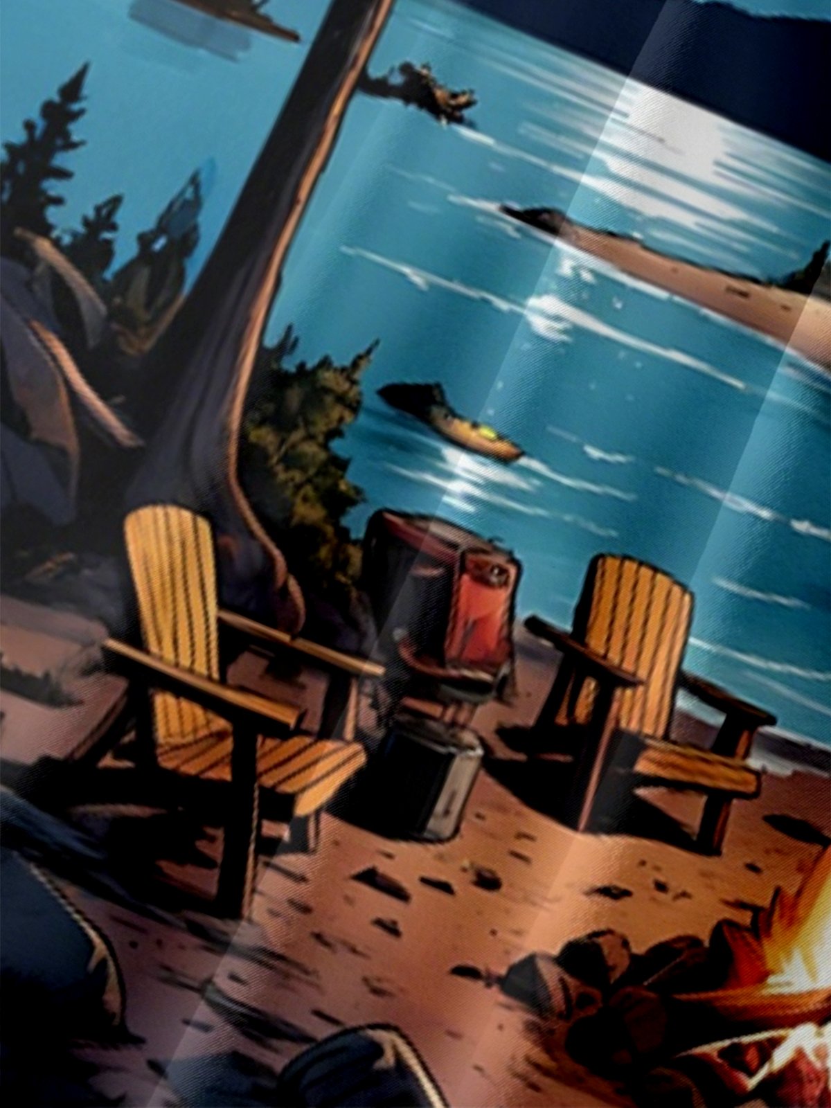 Moisture Wicking Outdoor Beach Scene Camper Campfire Chest Pocket Hawaiian Shirt