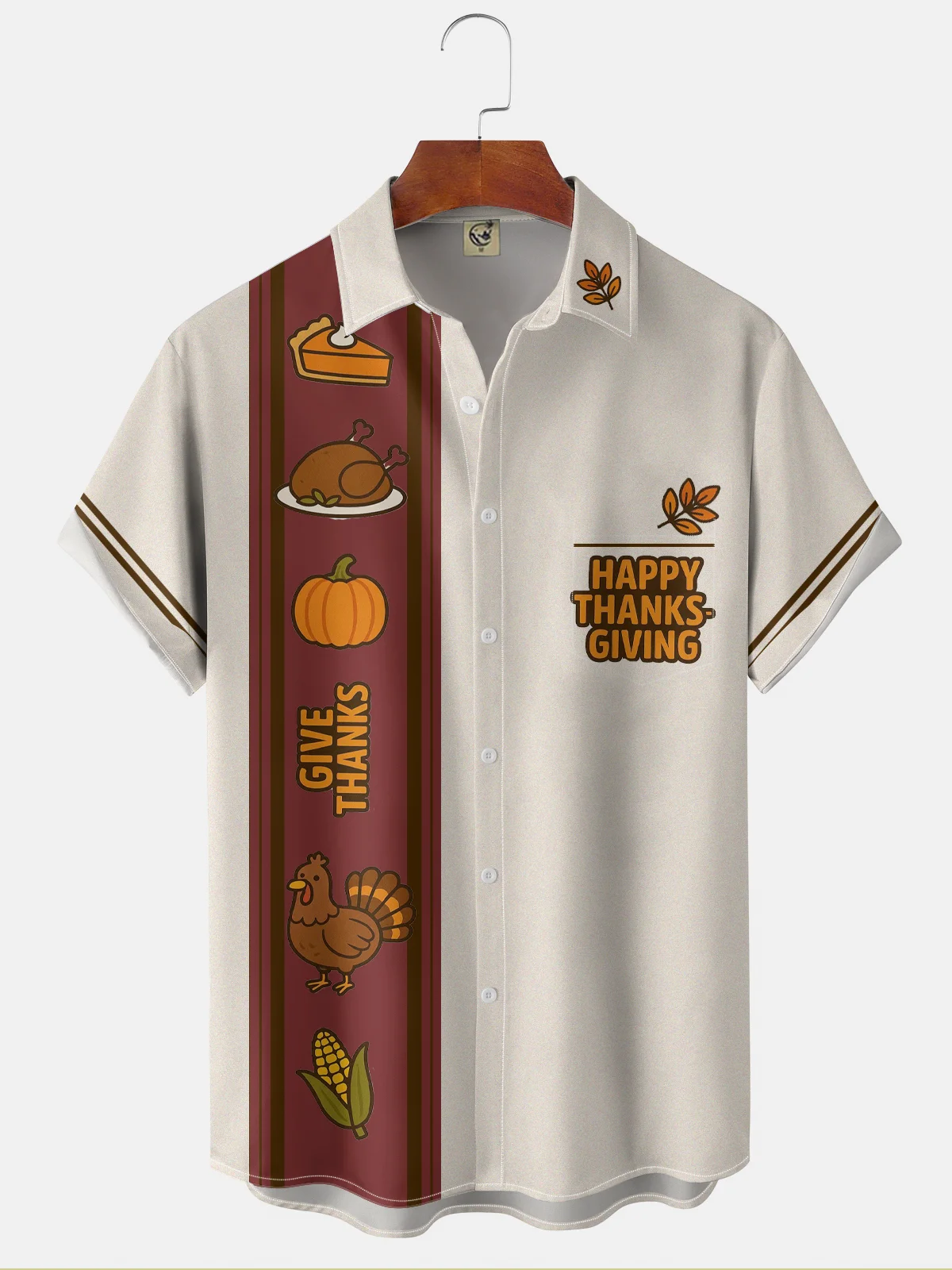 Moisture-wicking Thanksgiving Turkey Fun Pumpkin Chest Pocket Bowling Shirt