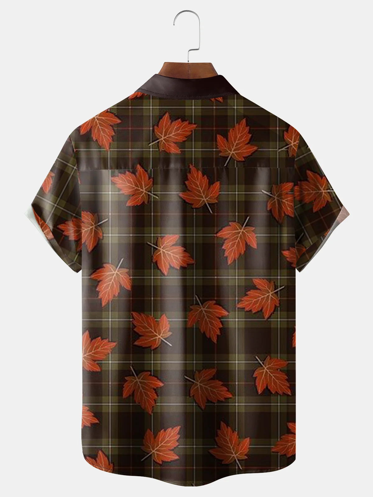 Moisture-Wicking Fun Design With Turkey Maple Leaf And Checkered Patterns Chest Pocket Hawaiian Shirt