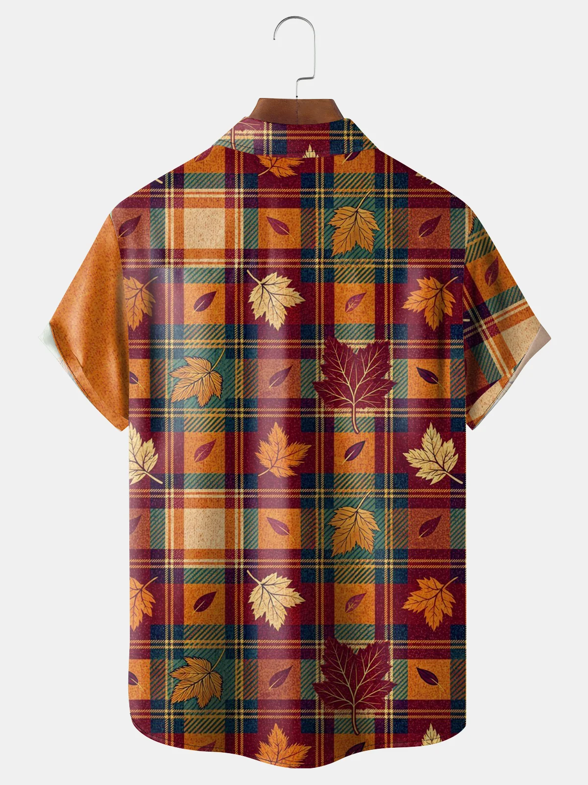 Moisture-Wicking Fun Design With Turkey Maple Leaf And Checkered Patterns Chest Pocket Hawaiian Shirt