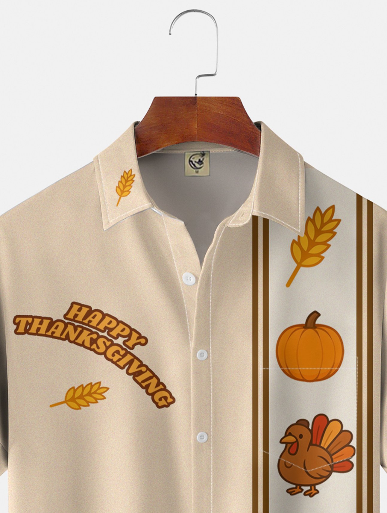 Moisture-wicking Thanksgiving Turkey Fun Pumpkin Chest Pocket Bowling Shirt