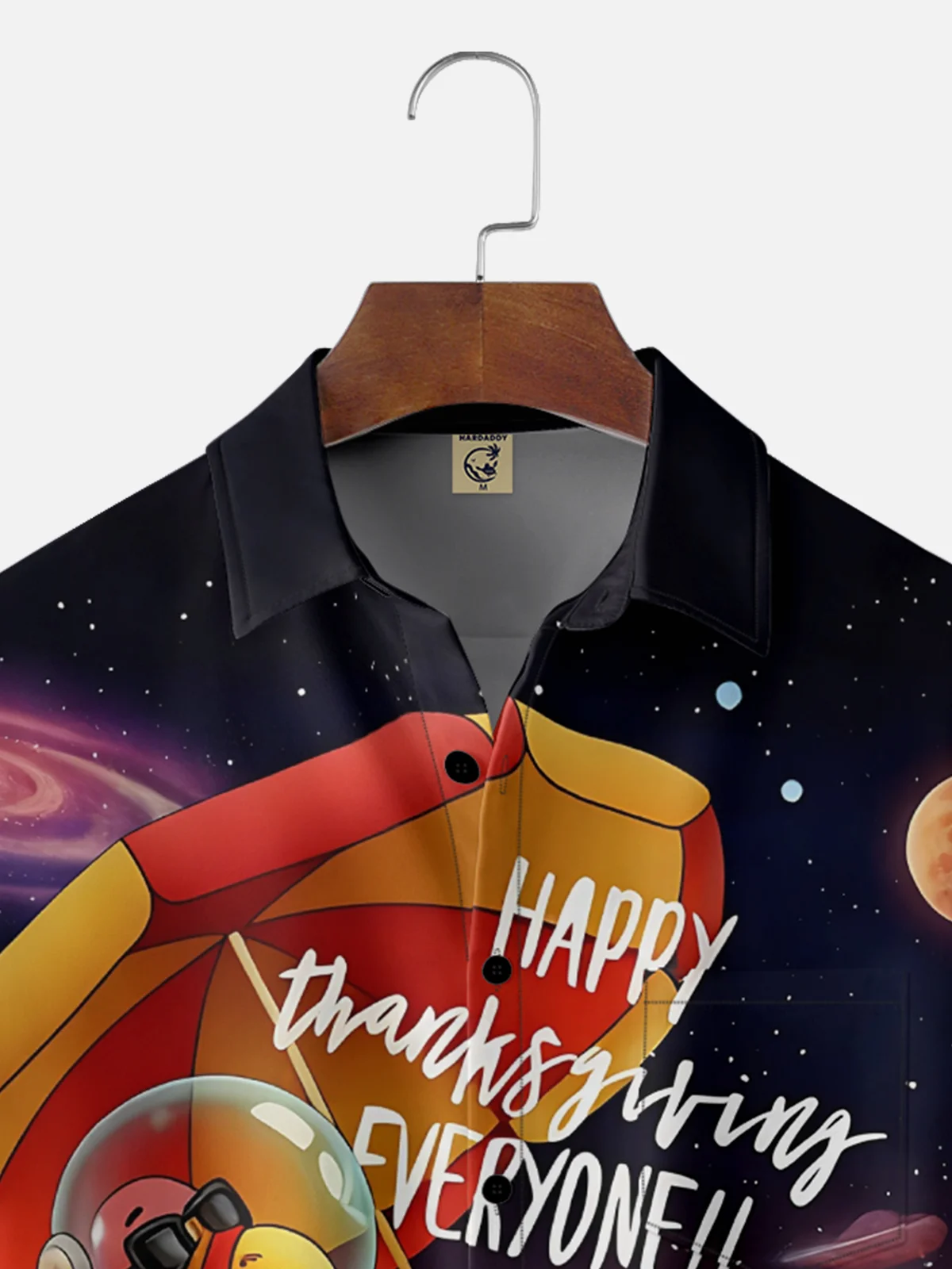 Moisture Wicking Thanksgiving Fun Turkey Cosmic Planet Chest Pocket Hawaiian Shirt