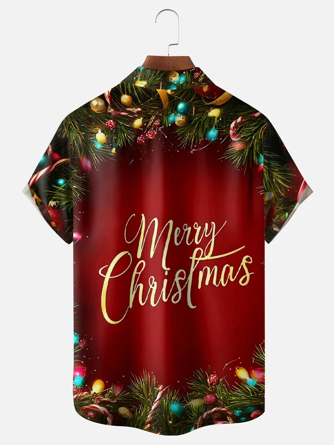 Tall Size Moisture Wicking Merry Christmas Bigfoot Chest Pocket Hawaiian Shirt