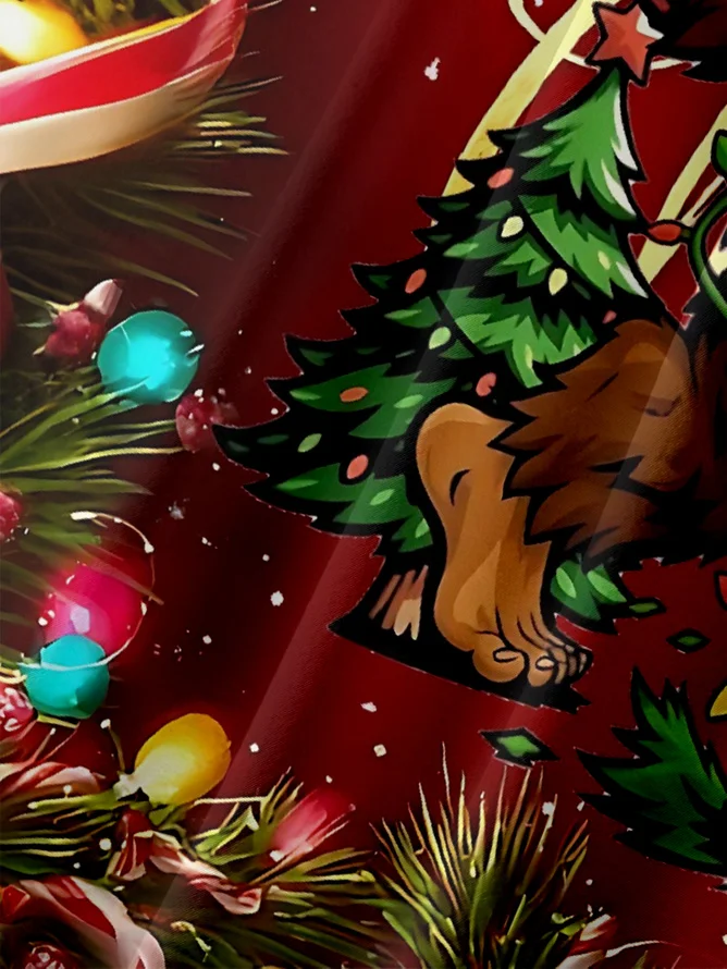 Tall Size Moisture Wicking Merry Christmas Bigfoot Chest Pocket Hawaiian Shirt