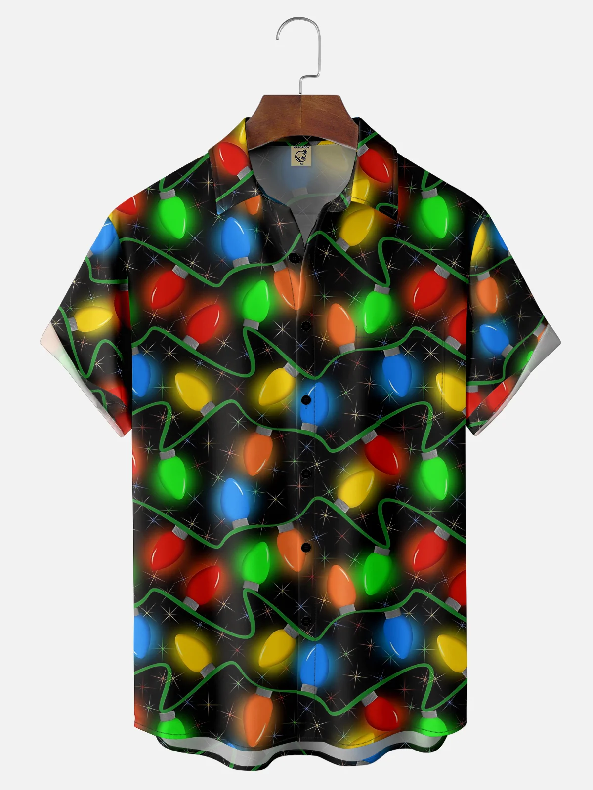 Moisture Wicking Artistic Christmas Merry Christmas Lights Chest Pocket Hawaiian Shirt