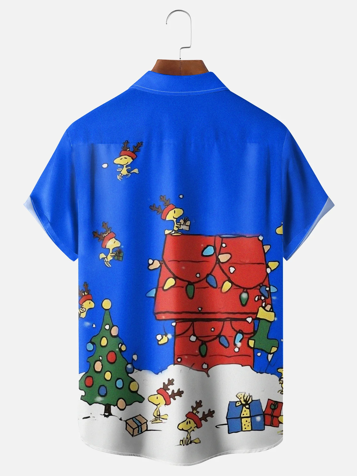Moisture-wicking Christmas Red House Christmas Tree Fun Chest Pocket Casual Shirt
