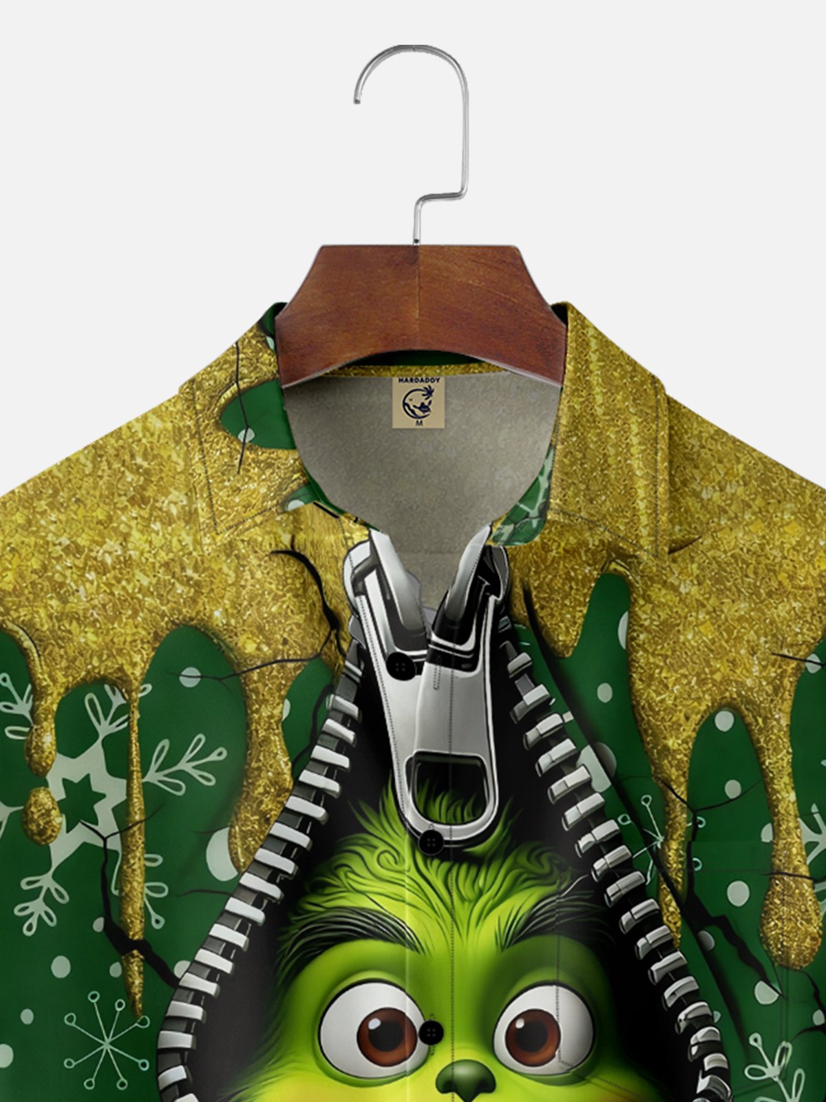 Moisture Wicking Merry Christmas Green Monster Chest Pocket Hawaiian Shirt