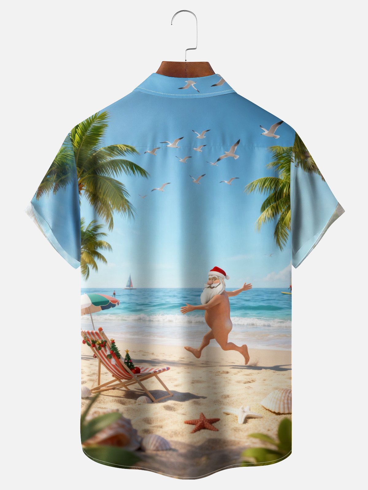 Moisture Wicking Christmas Fun Ugly Santa Claus Chest Pocket Hawaiian Shirt