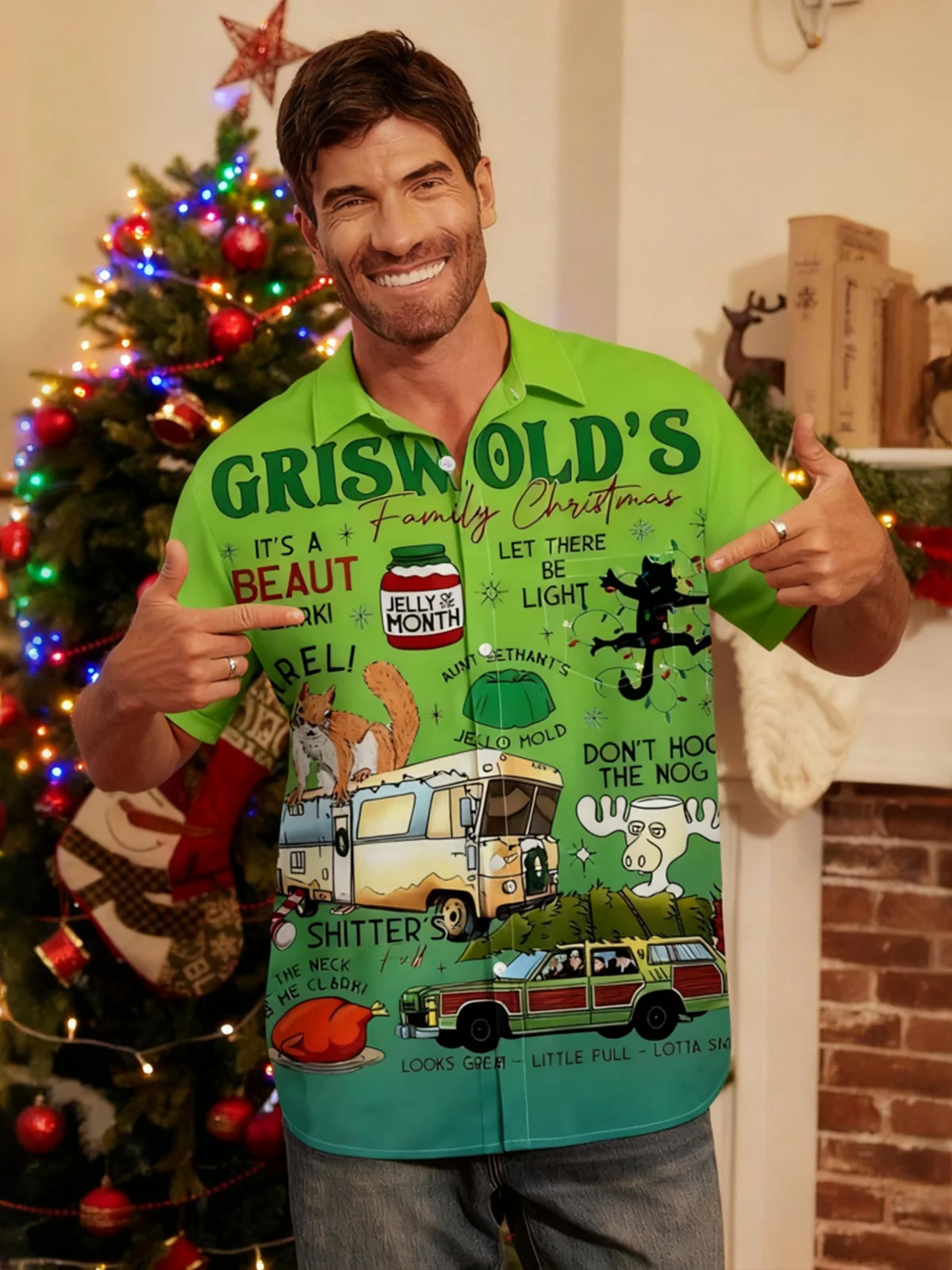 Moisture Wicking Christmas Griswold Chest Pocket Hawaiian Shirt