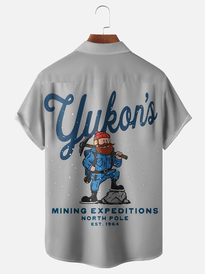 Tall Size Moisture Wicking Christmas Chest Pocket Hawaiian Shirt