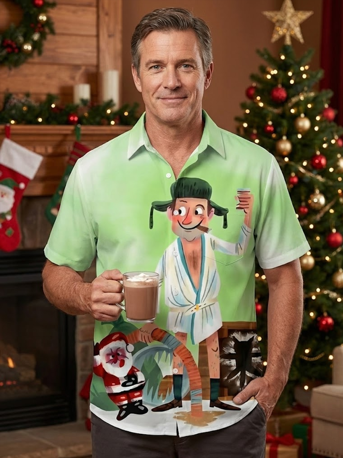 Moisture Wicking Crazy Christmas Vacation Eddie Chest Pocket Hawaiian Shirt