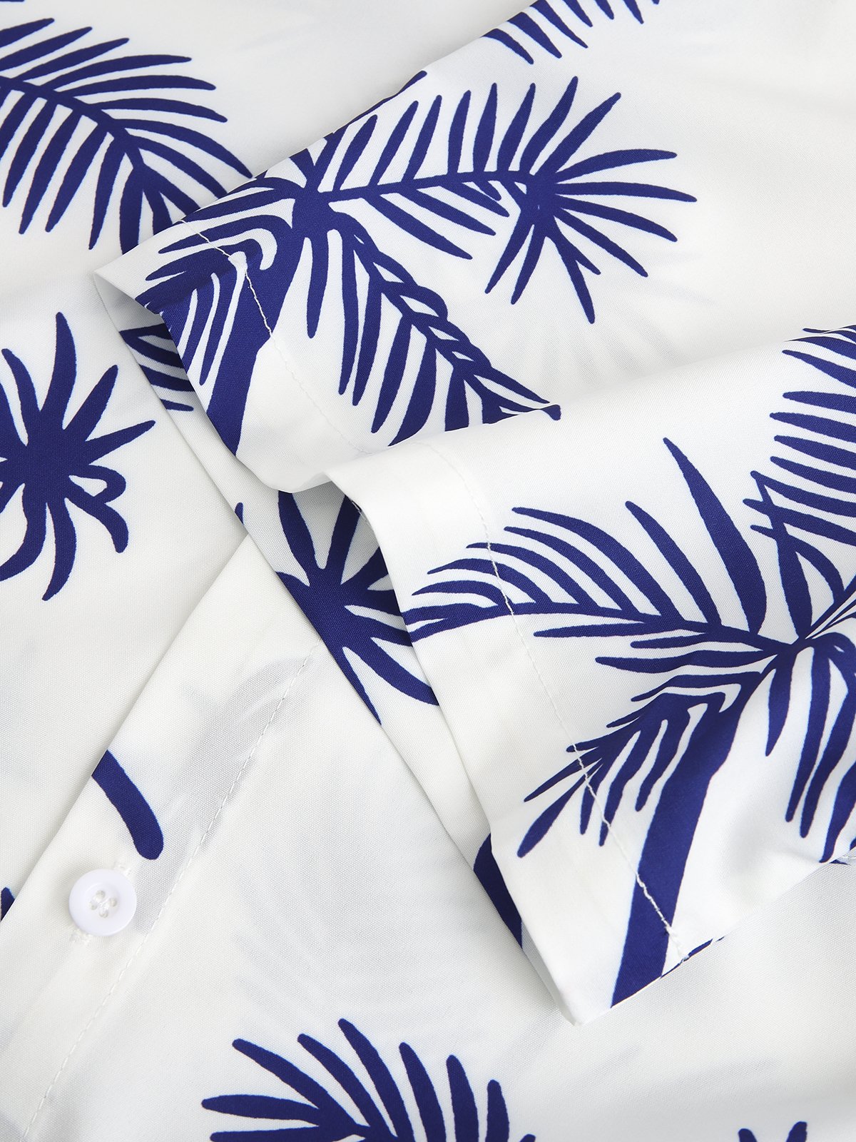 Mens Tropical Leaves Print Loose Chest Pocket Short Sleeve Hawaiian Shirt