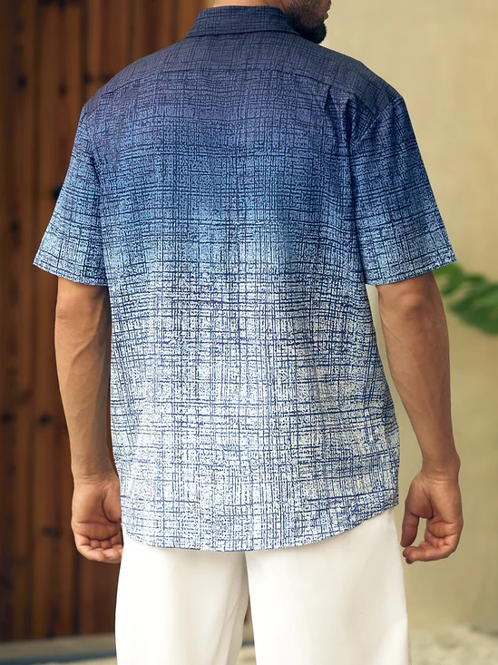 Hardaddy Gradient Texture Chest Pocket Short Sleeve Casual Shirt