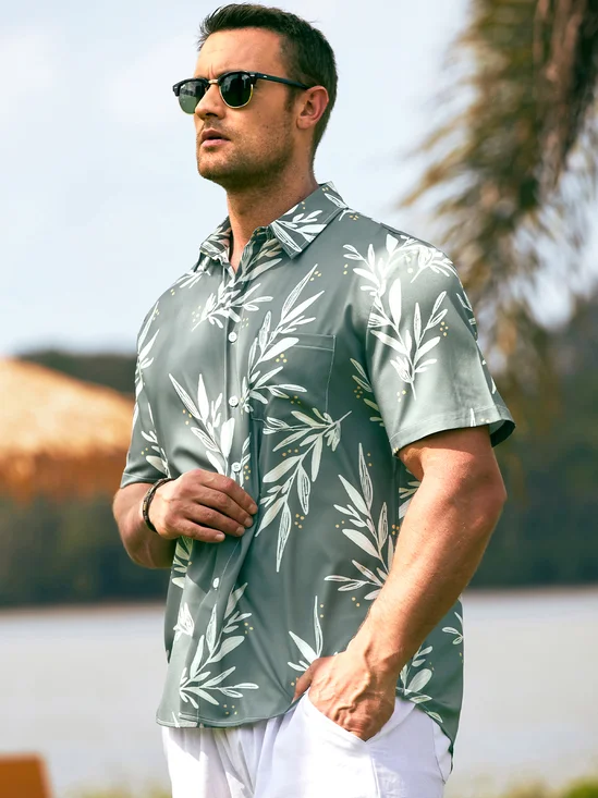 Hardaddy Men's Vintage Print Casual Breathable Short Sleeve Hawaiian Shirt