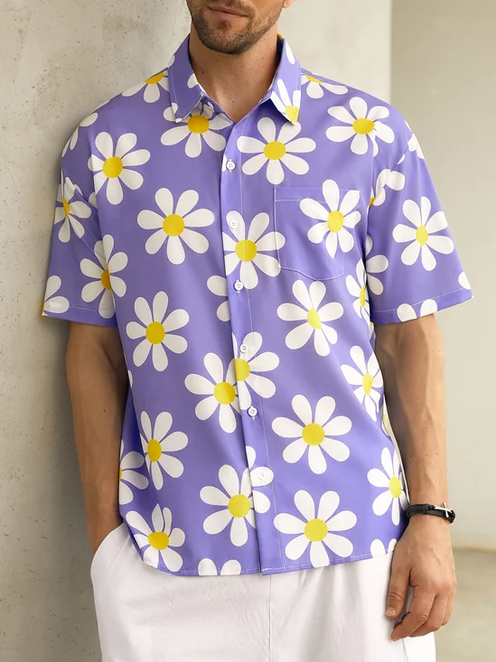 Hardaddy Floral Chest Pocket Short Sleeve Hawaiian Shirt