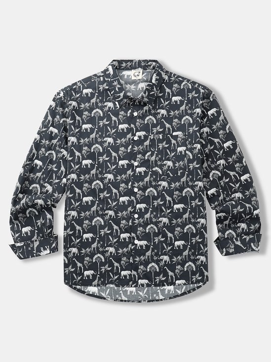 Hardaddy Tropical Animals Chest Pocket Long Sleeve Casual Shirt
