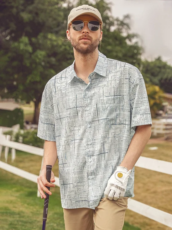 Hardaddy Classic Button Down Hawaiian Shirt Gray Abstract Chest Pocket Short Sleeve Casual Shirt