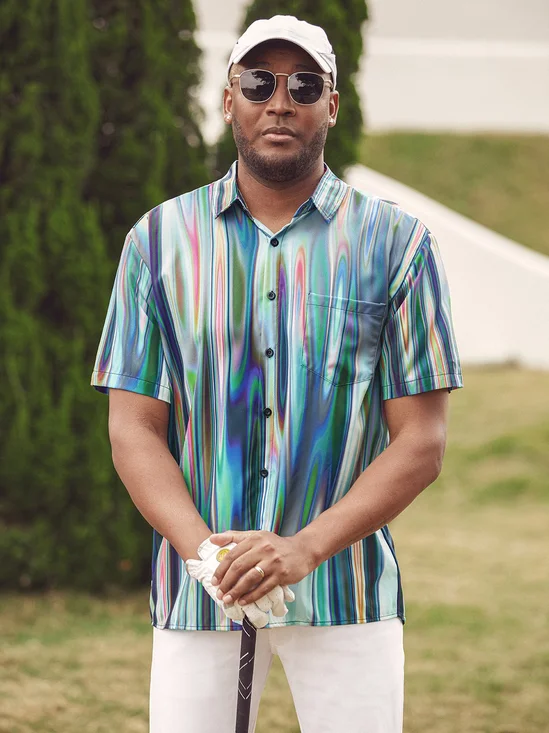 Hardaddy Laser Print Chest Pocket Short Sleeve Casual Shirt