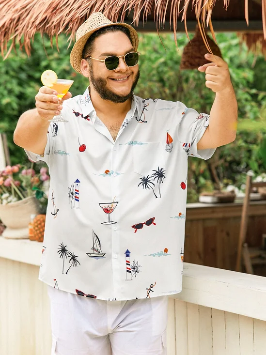 Hardaddy Coconut Tree Chest Pocket Short Sleeve Hawaiian Shirt