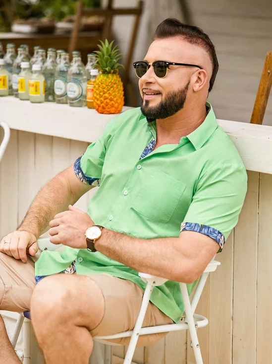 Hardaddy Cotton Patchwork Tropical Floral Casual Shirt