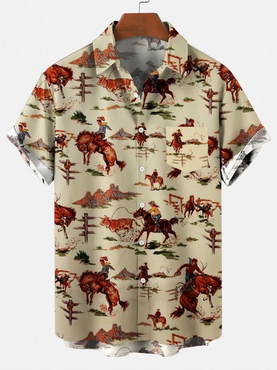 Men's Kentucky Derby Attire Retro Cowboy Print Shirt