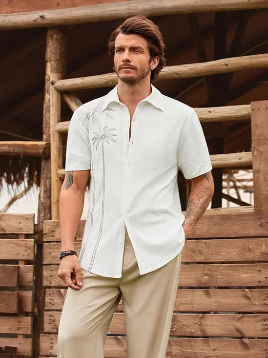 Hardaddy Casual Style Hawaiian Plant Coconut Tree Versatile Shirt