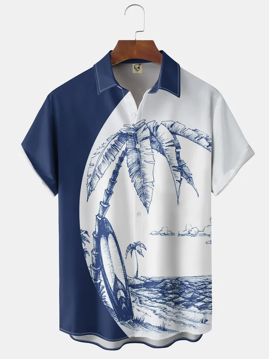 Coconut Tree Chest Pocket Short Sleeve Hawaiian Shirt