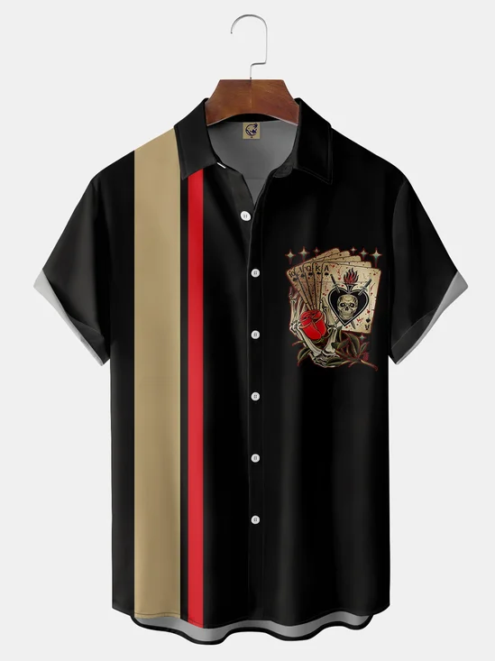 Poker Chest Pocket Short Sleeve Bowling Shirt