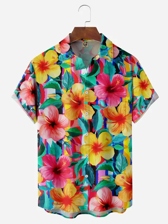 Hardaddy Floral Chest Pocket Short Sleeve Hawaiian Shirt