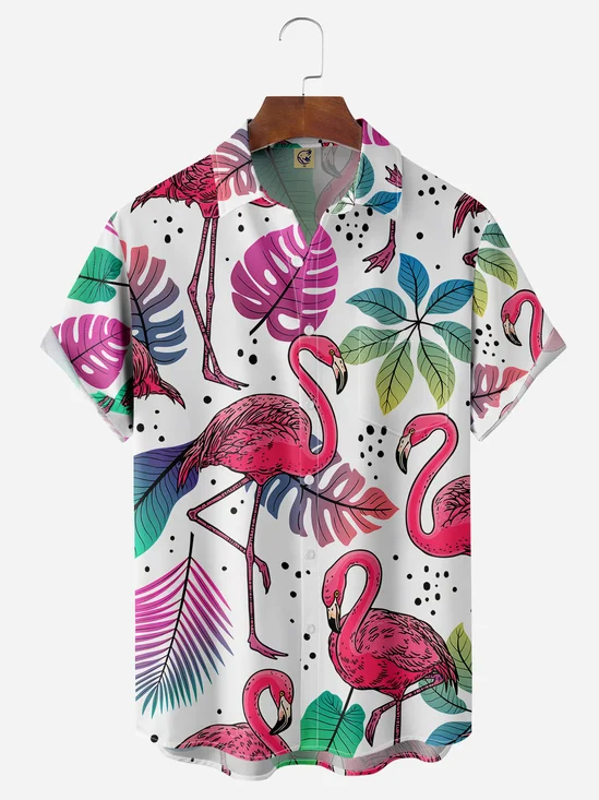 Flamingo Chest Pocket Short Sleeve Hawaiian Shirt