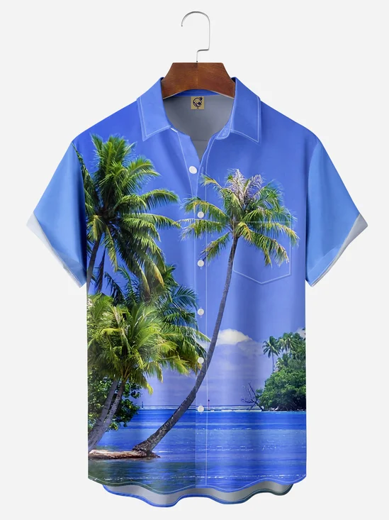 Coconut Tree Chest Pocket Short Sleeve Hawaiian Shirt