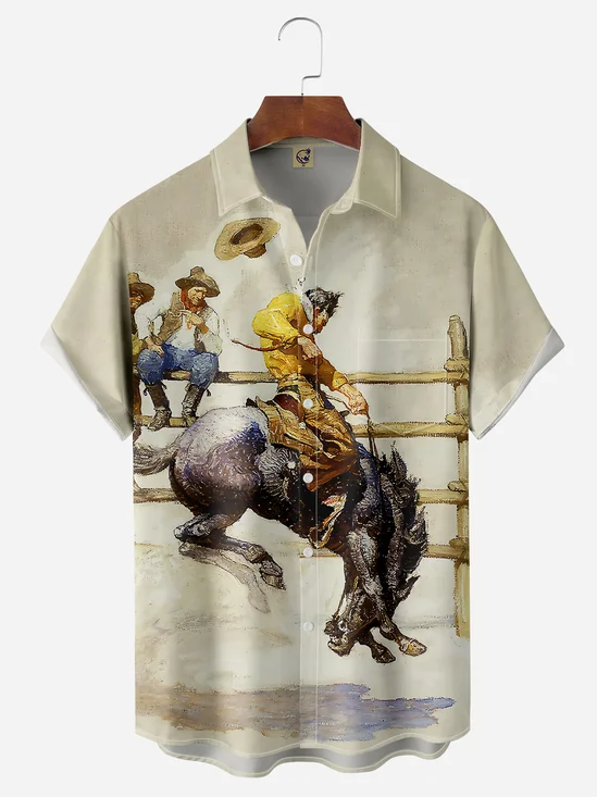Men's Kentucky Derby Attire Western Cowboy Chest Pocket Short Sleeve Casual Shirt