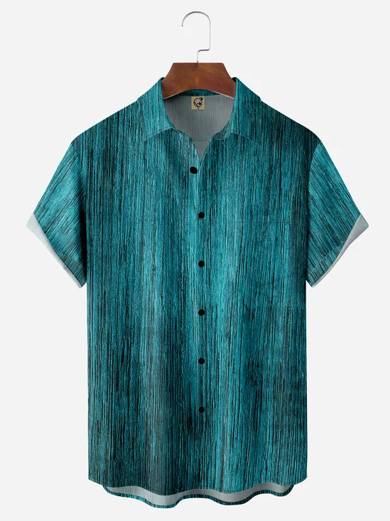 Wood Pattern Chest Pocket Short Sleeve Casual Shirt