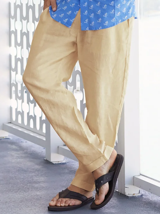 Hardaddy Cotton and Linen Plain Hawaiian Casual Trousers