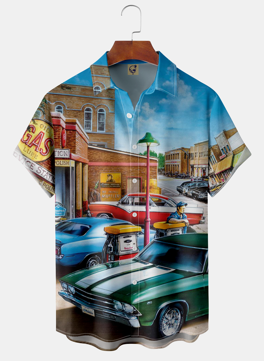 Hardaddy Vintage Sports Car Chest Pocket Short Sleeve Hawaiian Shirt