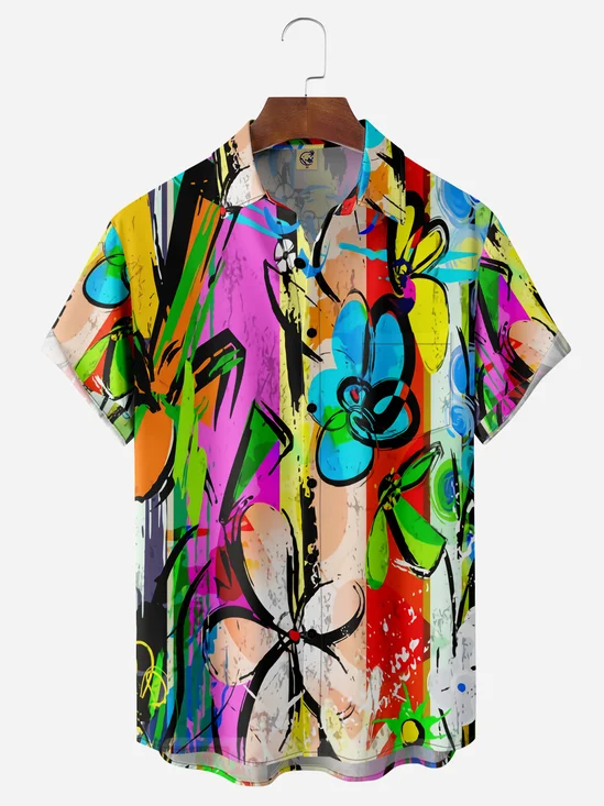 Floral Chest Pocket Short Sleeve Hawaiian Shirt